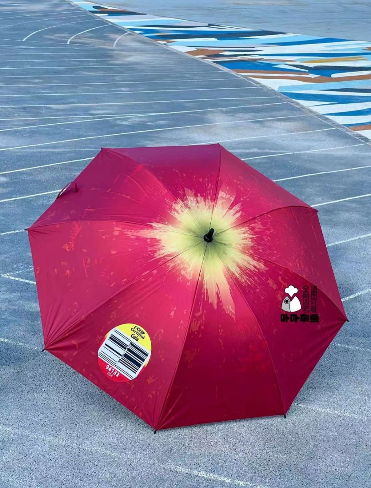 Umbrella whose canopy is dyed to bloom like a flower from the centre